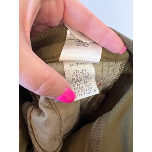 NEW Mother The Insider Crop Step Fray High Rise Straight Jeans Fir Green Size 28 - Picture 7 of 8